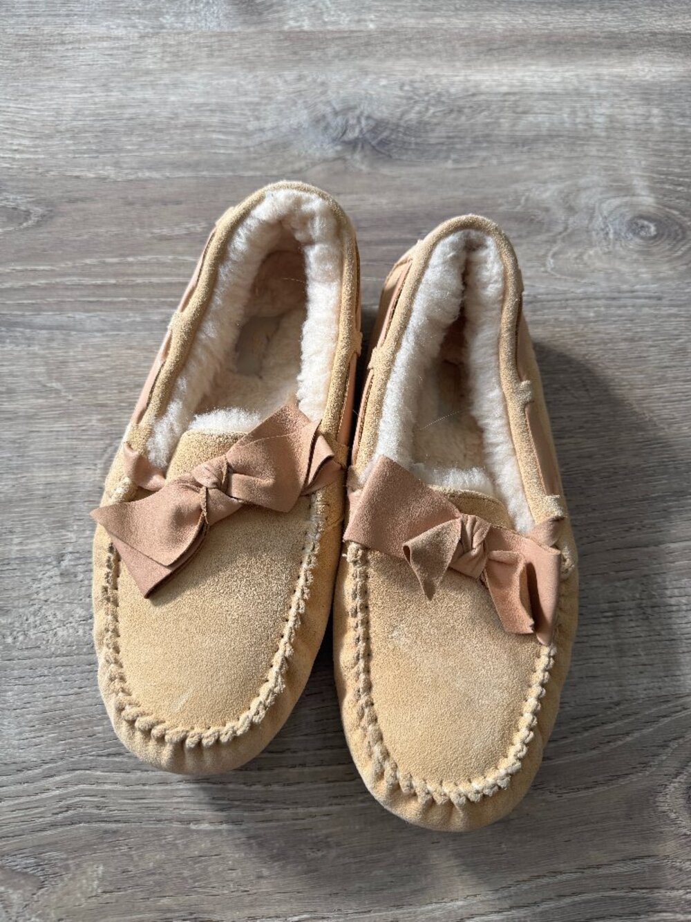 UGG Chestnut Suede Bow Moccasin Slippers